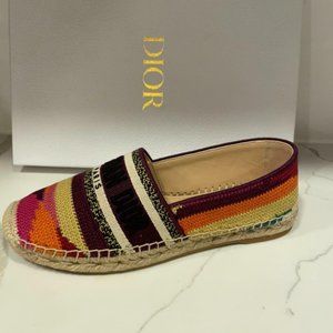 DIOR Granville Embroidered Patchwork Cotton Flat Espadrille Shoes